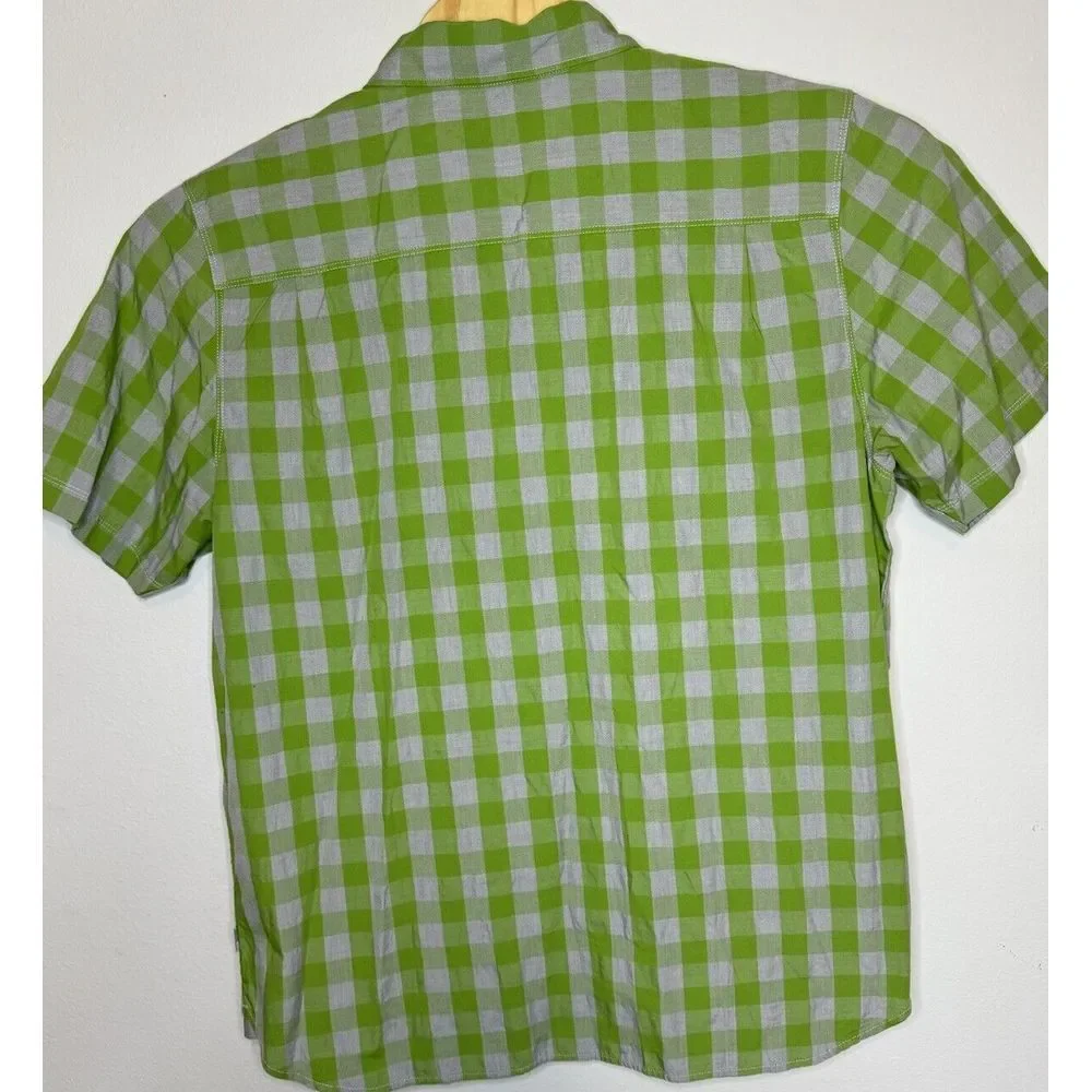 The North Face‎ Mens Button Up Short Sleeve Shirt Check Print Green Gray XL